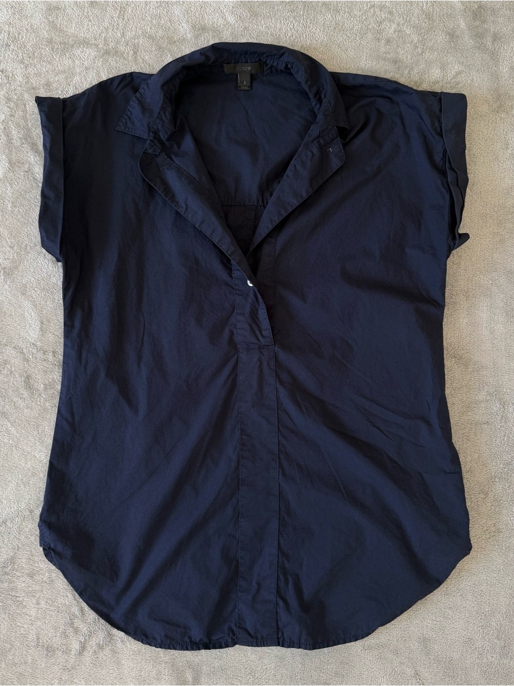 J.Crew Navy Cotton Button Front Blouse Women’s Size 2 Cap Sleeve Collared